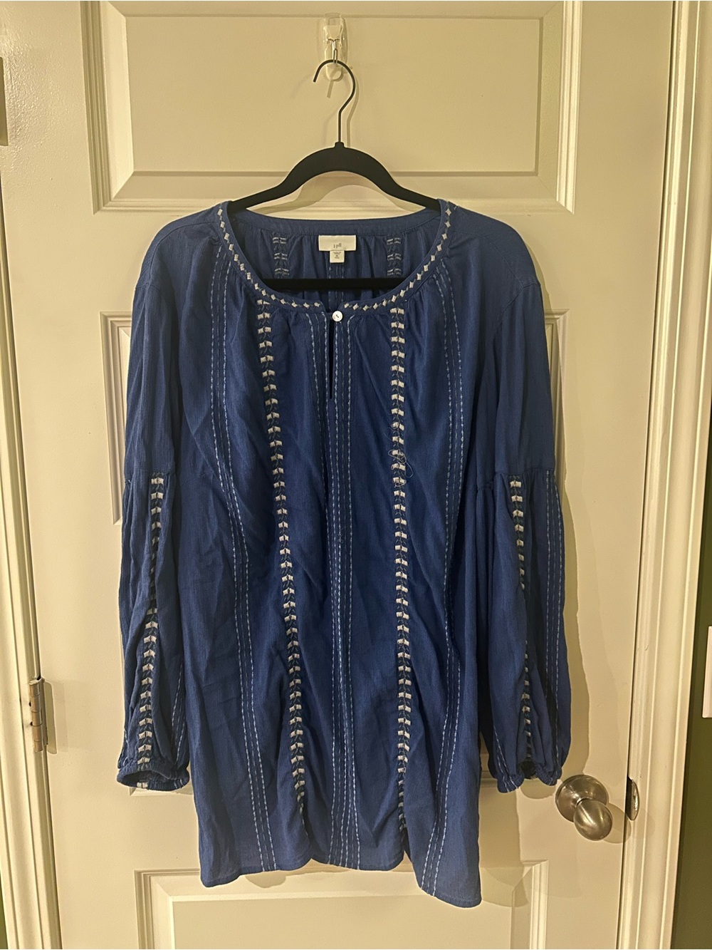 J. Jill Navy Blue Embroidered Peasant Tunic